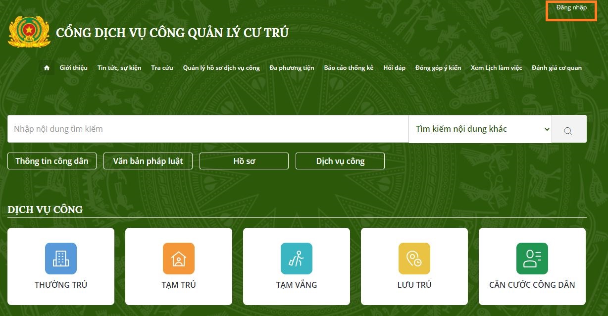 Cổng đăng ký quản lý cơ trú Cổng đăng ký quản lý cơ trú