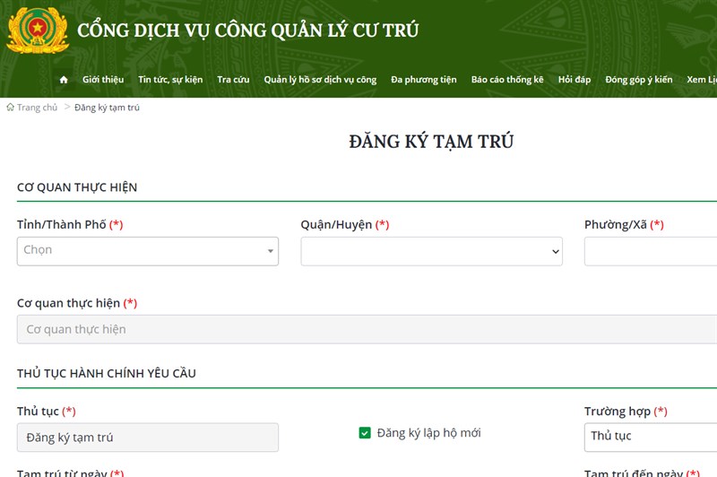 Tiến hành đăng ký tạm trú Tiến hành đăng ký tạm trú