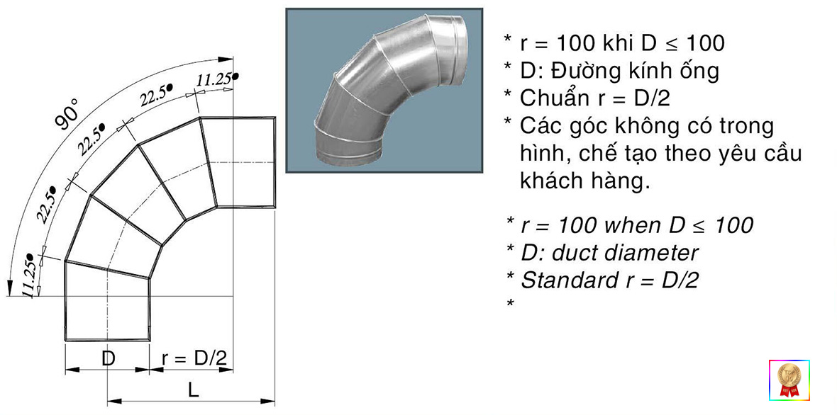 Ống gió tròn cút 90 độ