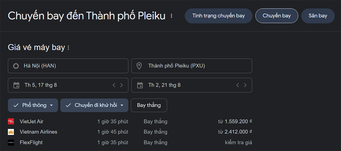 Vé máy bay Hà Nội đi Pleiku